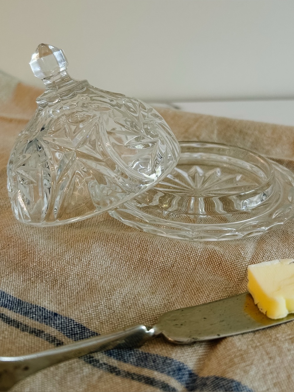 Vintage Glass Individual Butter Dish with Lid | Trinket Dish | Crystal Style
